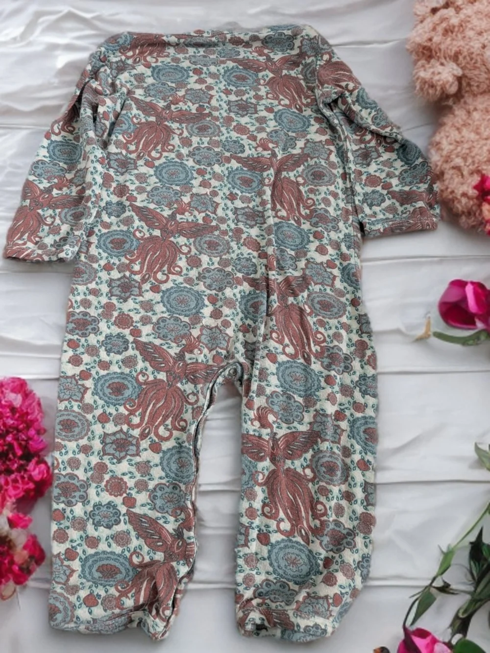 kate quinn Cream Jumpsuit with Brown and Blue Paisley Floral Print